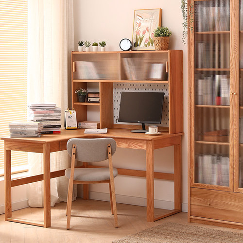 实木书桌书房简约转角靠墙电脑桌小户型家用学习桌橡木办公桌原木