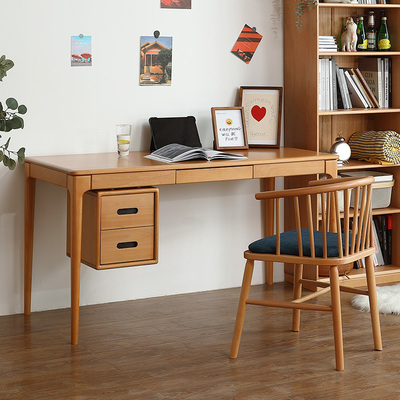 实木书桌新中式办公桌北欧书房吊柜电脑桌榉木学习桌家用工作桌子