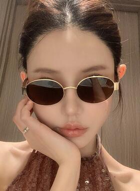 覆古老钱风太阳眼镜女款高级感防晒抗UV太阳眼镜椭圆凹造型时髦潮