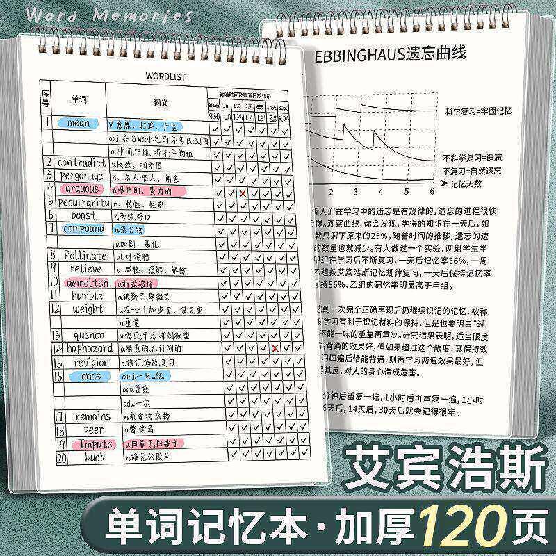 英语单字本记忆艾宾浩斯记忆曲线大学生考研默写记背生词纸笔记本