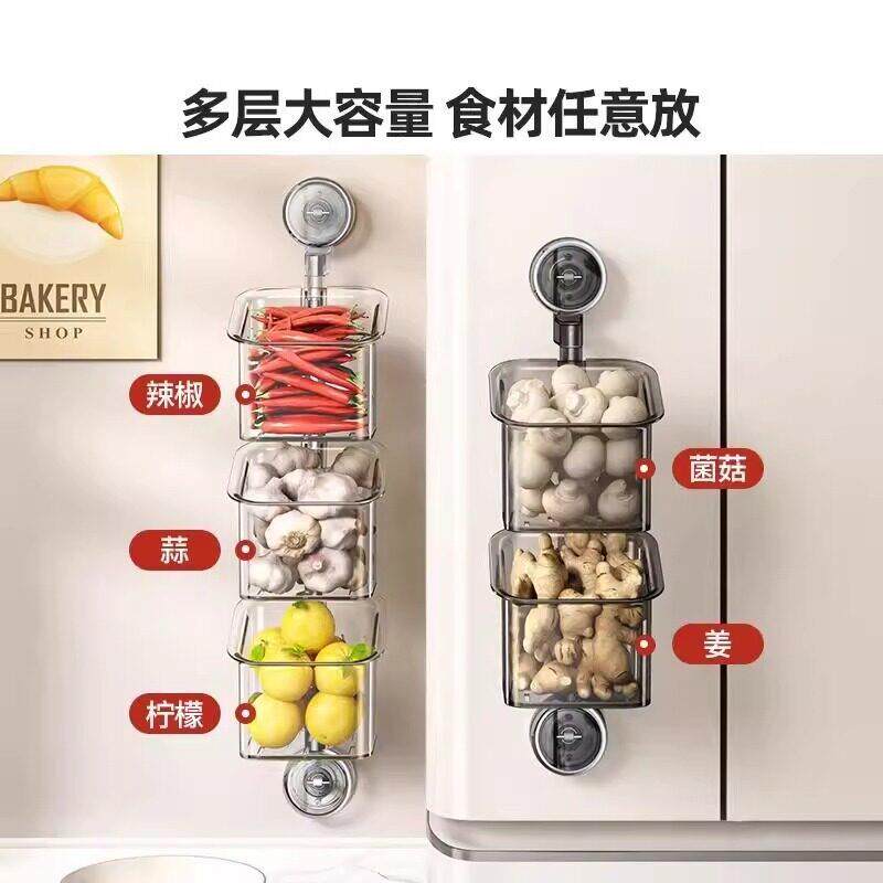 旋转多层葱蒜收生纳盒吸盘置挂物姜架壁式VTG姜大蒜挂篮收纳j