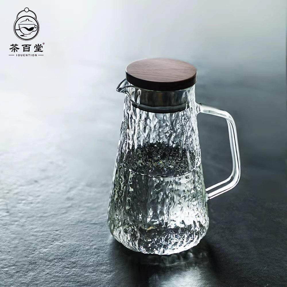 高颜值大容量日式家用冷水壶高硼硅耐热防爆冷水茶杯套装玻璃木盖