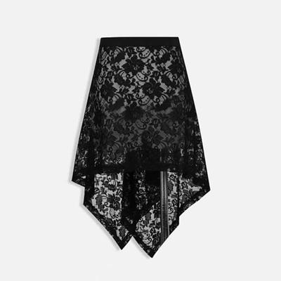 一片式围裙不规则蕾丝网纱屁帘夏季2025新品韩风叠穿下摆黑色短裙