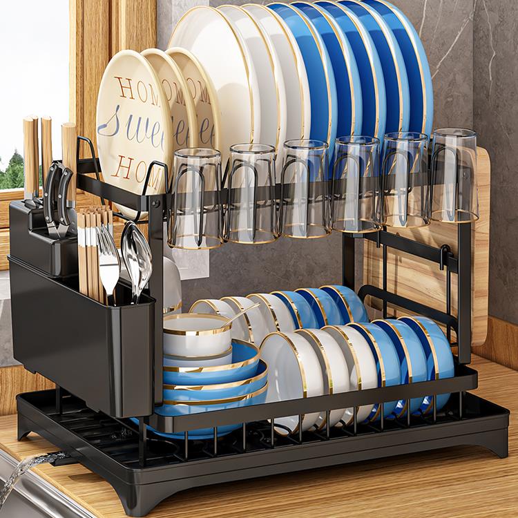 碗碟收纳架厨房台面放碗架新款家用双层水槽餐具盘子沥水置物架