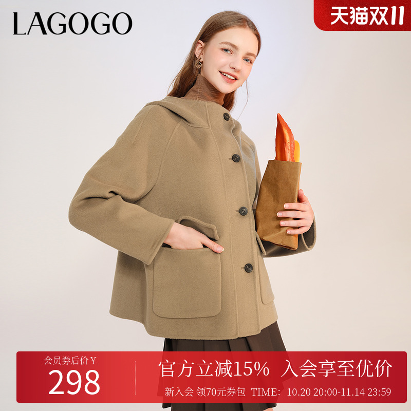 【纯羊毛】Lagogo拉谷谷短款斗篷大衣冬新款小个子毛呢外套女
