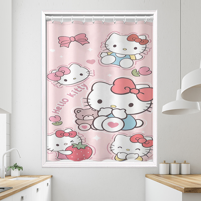 窗帘遮光免打孔安装浴室防走光厨房厕所防水卫生间KT猫Hellokitty