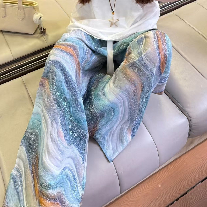 夏季薄款绵绸显瘦大码阔腿睡裤女