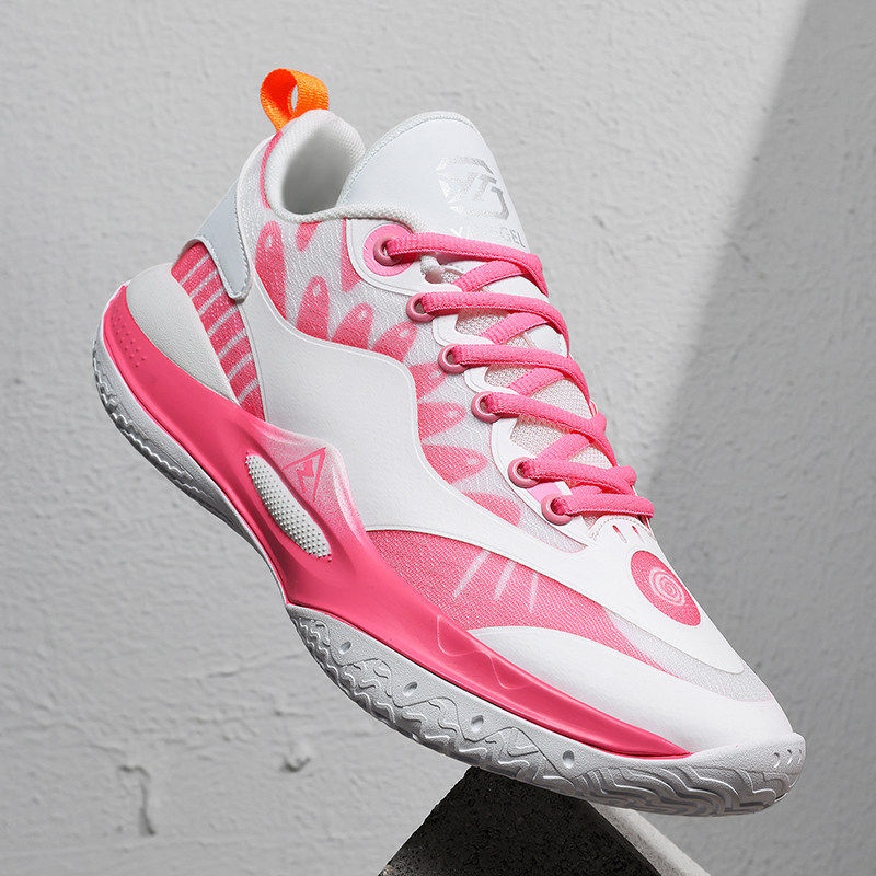 里夫斯二代篮球鞋儿童小码缓震轻弹气垫运动鞋男学生粉色比赛球鞋