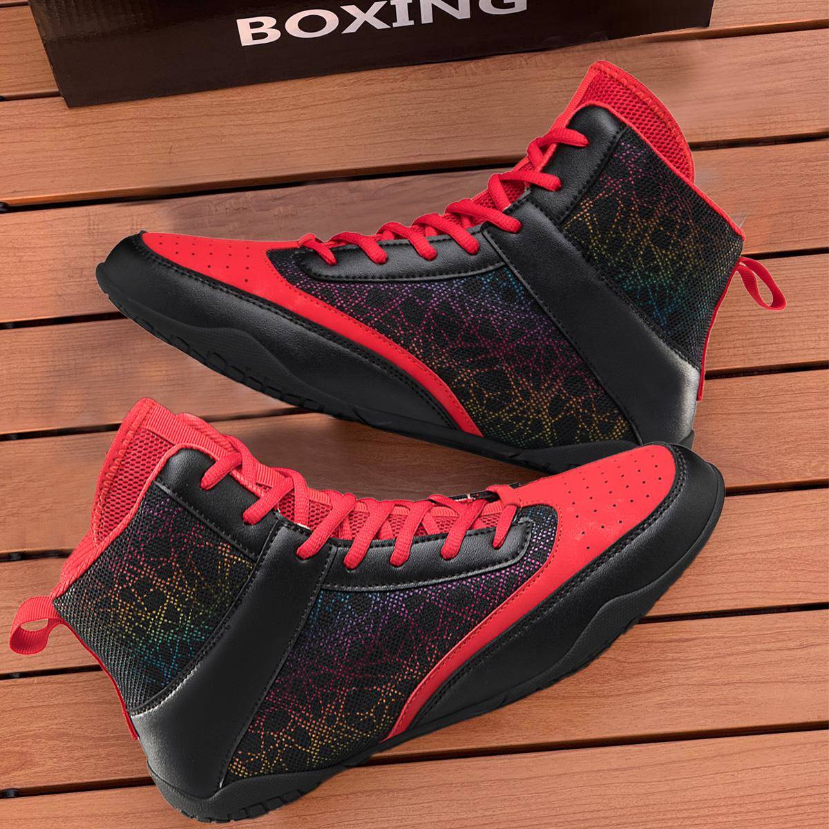 拳击鞋男散打高筒格斗比赛高筒训练鞋摔跤鞋健身长靴泰拳抟击鞋女