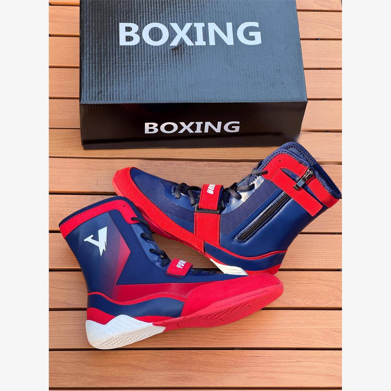 拉链高帮21CM拳击鞋男专业搏击鞋格斗摔跤鞋训练鞋长靴泰拳散打鞋