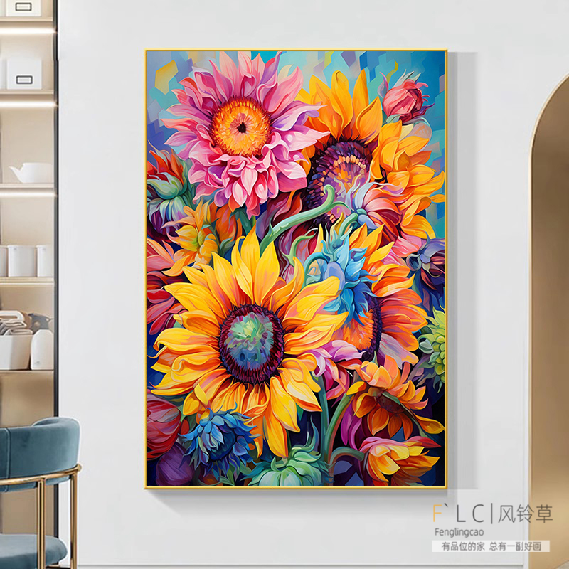 5d钻石画满钻向日葵新款贴钻十字绣花卉风景点钻石绣2025带框客厅