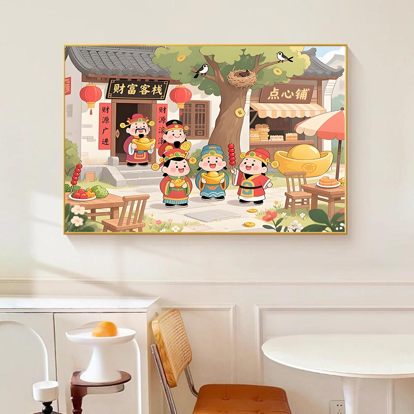 餐厅五路财神5d钻石画满钻