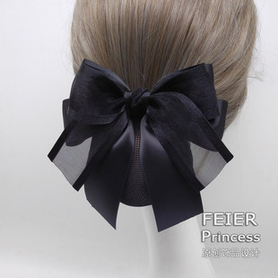 高级感大蝴蝶结护士头花上班族酒店餐饮服务员工作盘发网纯色高档