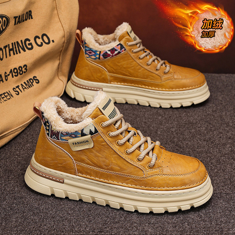 冬季男士新款复古加绒舒适保暖高帮雪地靴靴休闲板鞋软底男棉鞋子