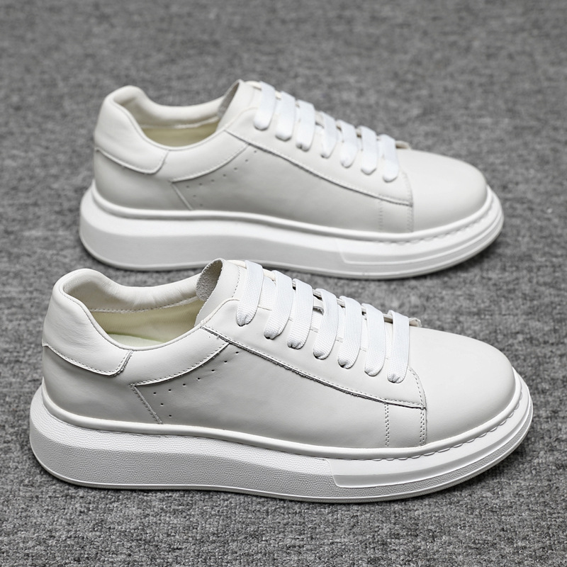 【雷军同款】头层牛皮小白鞋厚底白色增高运动板鞋男士百搭商务鞋