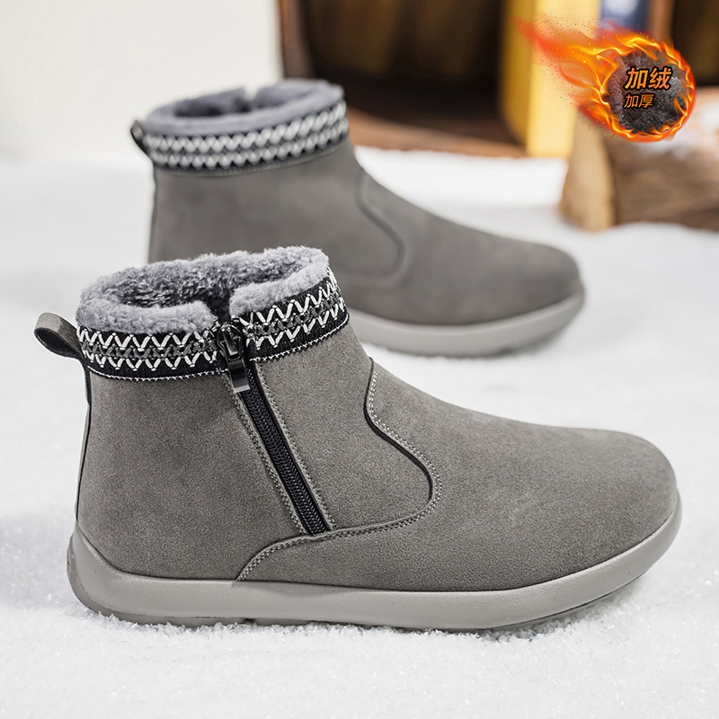 雪地靴男冬季加绒加厚保暖民族风短筒棉鞋防滑厚底青少年防寒棉靴