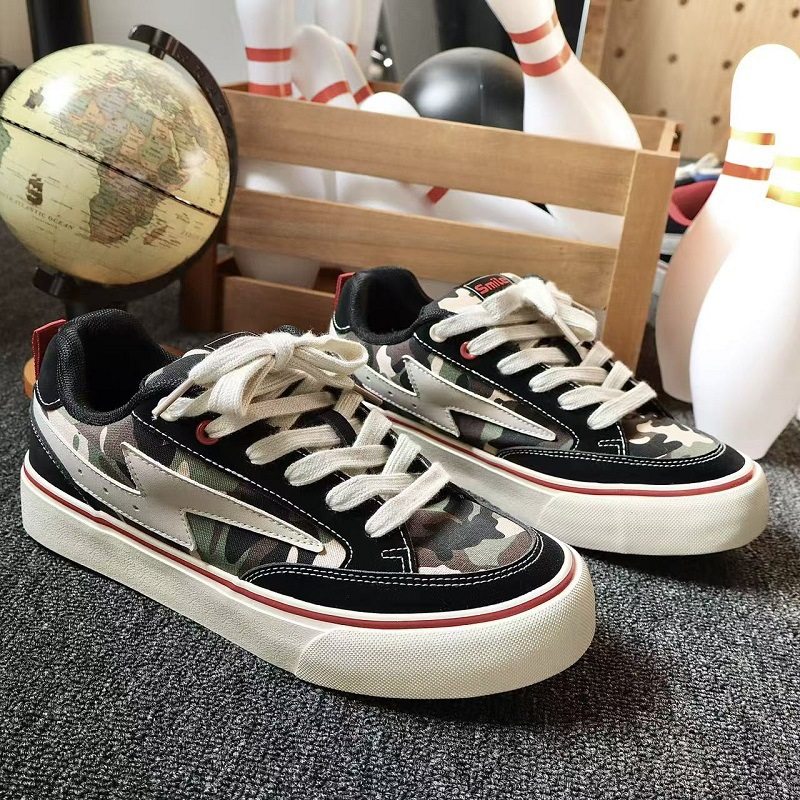 VASIBAEN 2025秋季新款帆布鞋男百搭迷彩面包板鞋小众设计ins港风