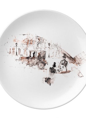 英伦建筑老爷车水彩画陶瓷餐盘子8寸月光盘餐具家居礼物