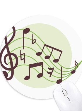 绿底圆形飘扬音乐乐章圆形游戏办公防滑橡胶鼠标垫礼物