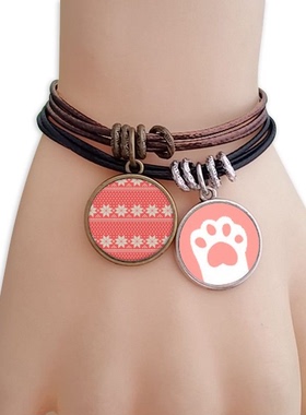 红色心形花纹饰品猫咪礼物手链