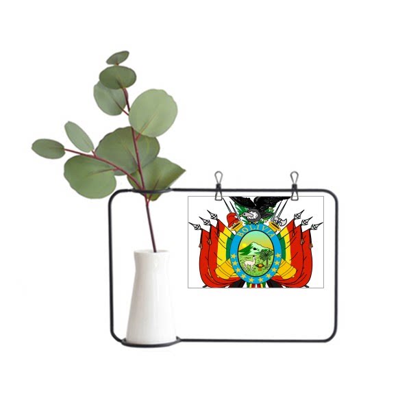 玻利维亚国徽标志符号图案金属相框陶瓷花瓶装饰假花仿真花创意卡