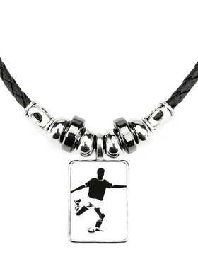 足球运动射门运动员手工蜡皮绳项链子吊坠饰品合金挂坠男女定制礼