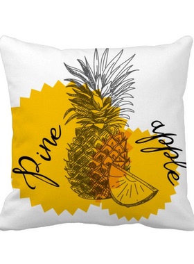黄色可口水果菠萝手绘方形抱枕靠枕沙发靠垫双面含芯礼物定制简约