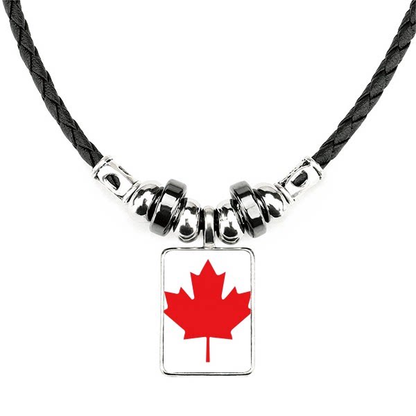 红色枫叶加拿大国家文化象征手工蜡皮绳项链子吊坠饰品合金挂坠男