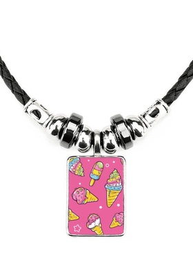 星星粉红冰棍冰淇淋手工蜡皮绳项链子吊坠饰品合金挂坠男女定制礼