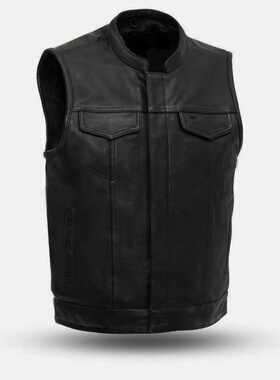 Metal Heart 进口荔枝纹牛皮机车立领马甲皮衣头层黑色哈雷印第安