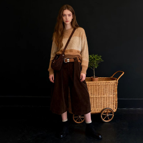 HUAAPPUW灯芯绒保暖七分裤休闲裤