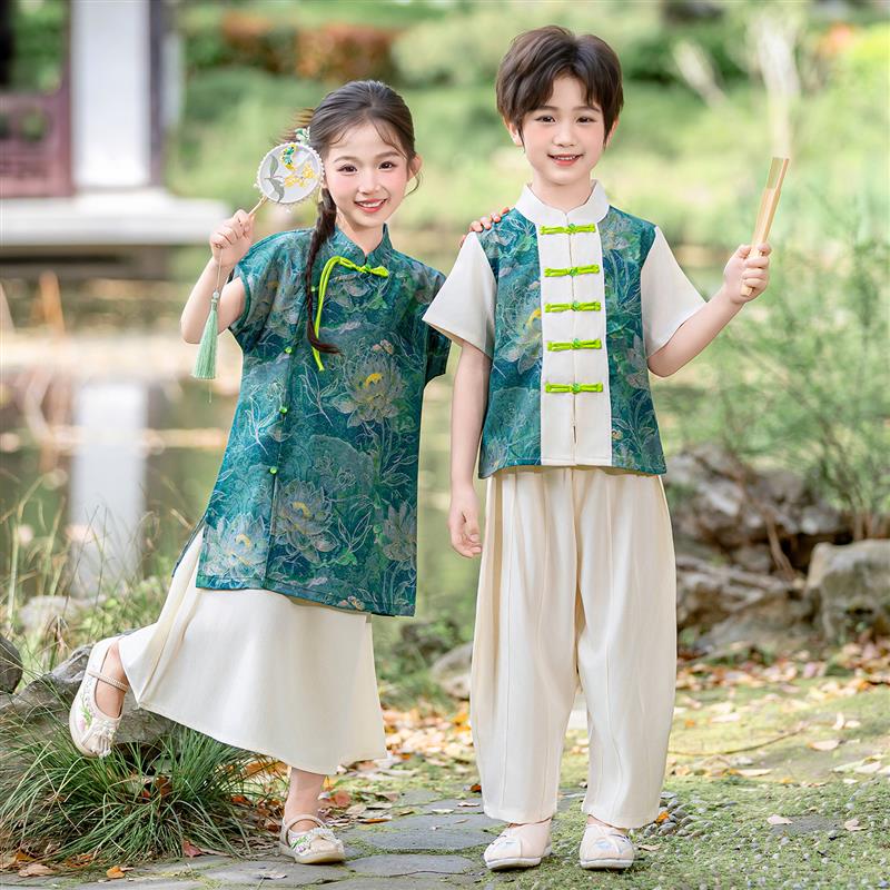儿童六一节表演服夏装男女宝宝清荷国风汉服幼儿园国学唐装舞台服