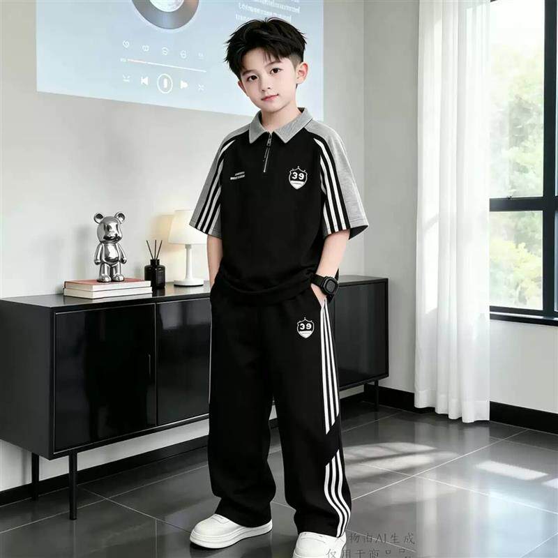 男童夏装套装2026新款男大童夏季POLO衫短袖长裤帅气男孩夏天衣服