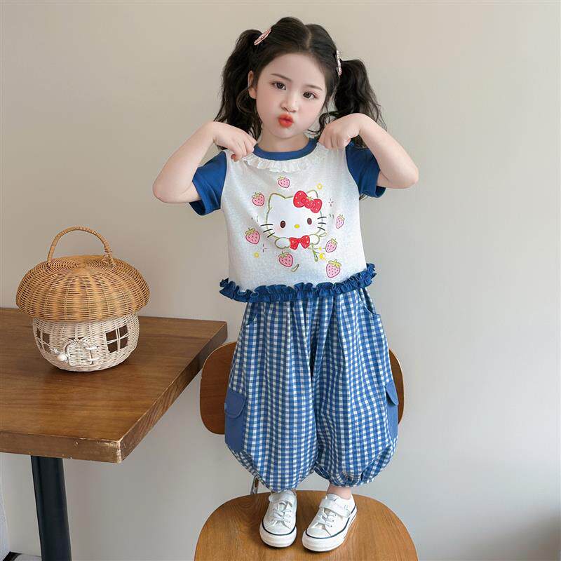 女童夏装套装2026新款女宝宝草莓猫咪短袖两件套超好看的夏装衣服