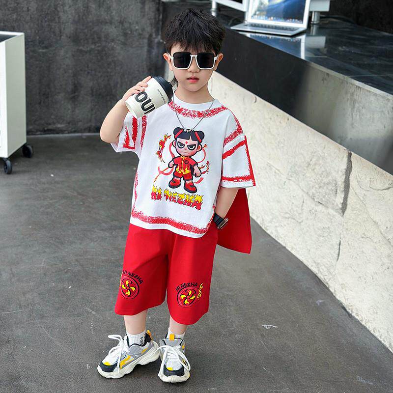 哪咤儿童服装男童夏套装2026新款帅气时髦男孩短袖T恤两件套炸街