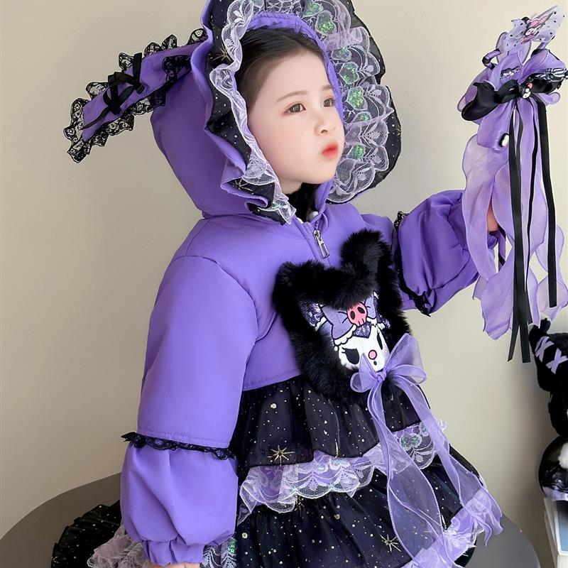 女童卡通库洛米洛丽塔加绒棉衣冬季洋气女宝巨好看夹棉中长款棉服