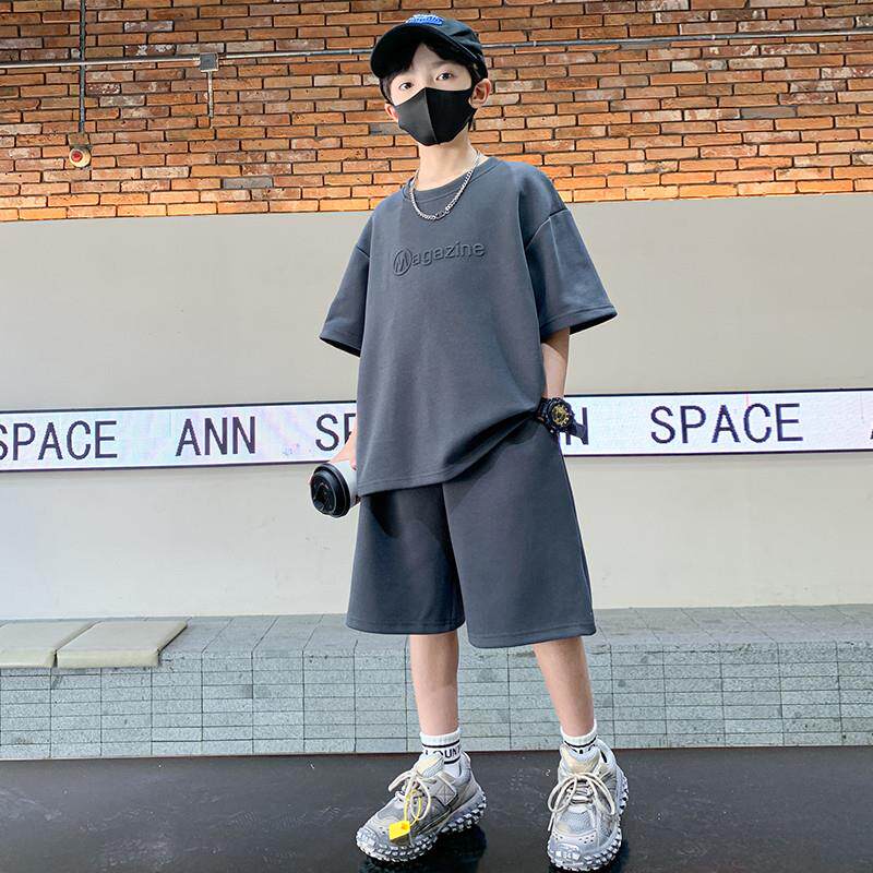 男童夏季纯色短袖套装简约酷帅2026新款儿童夏装纯棉衣服男孩薄款
