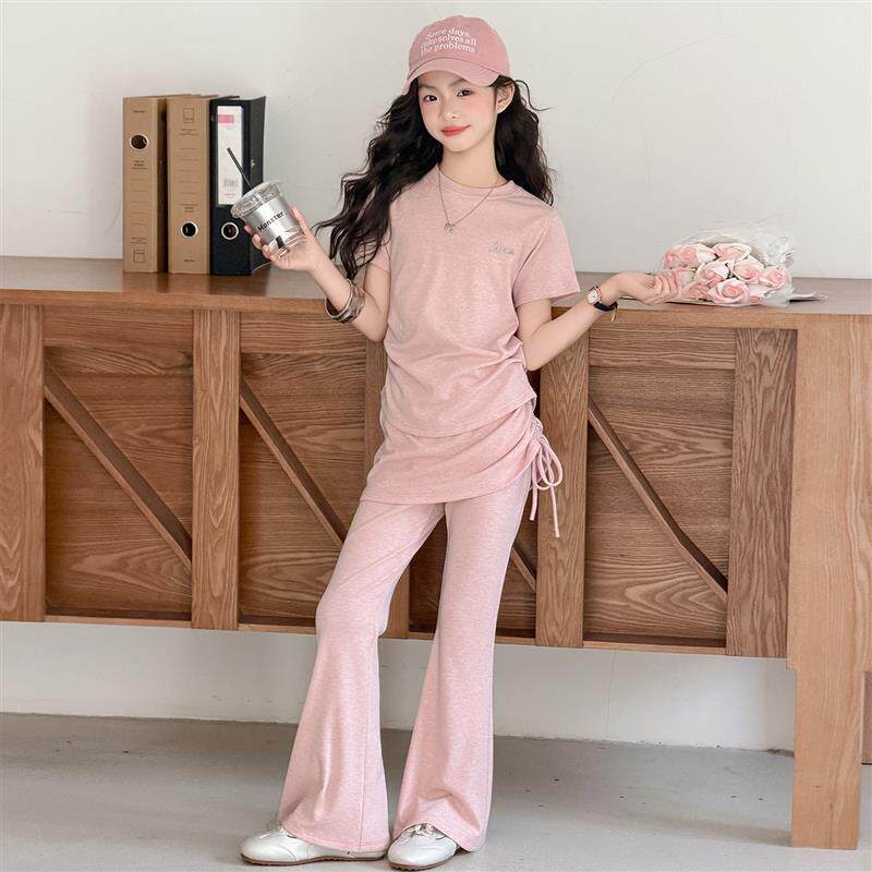 女童夏季超好看短袖套装2026新款女大童T恤喇叭裤儿童夏装两件套