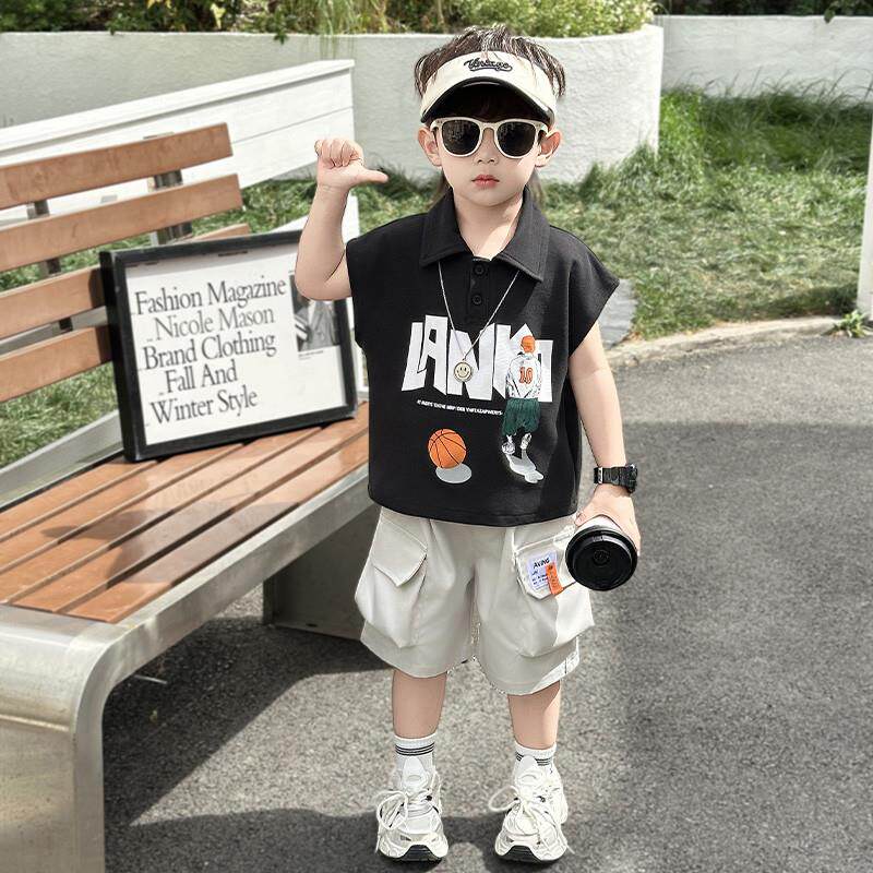 酷帅童装男童夏套装2026新款帅气小孩衣服儿童短袖polo衫工装短裤