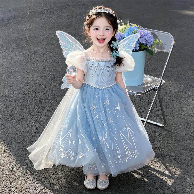 女童艾莎公主裙子夏季幼儿夏季服饰甜美爱莎洋装蓬蓬裙儿童生日礼