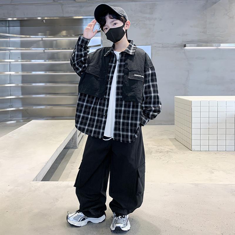 男童春装套装2026新款中大童春秋款工装外套男孩运动服三件套潮