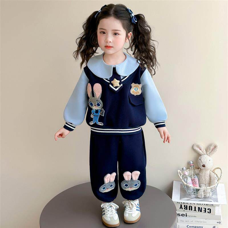 女童兔子警官套装春秋2026新款巨好看女孩宝宝春装卫衣运动两件套
