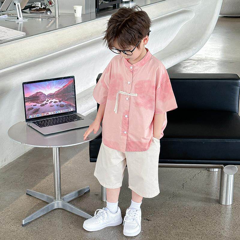 男童夏季新中式套装衬衫帅气时髦2025款男孩宝国风洋气短袖衣服潮