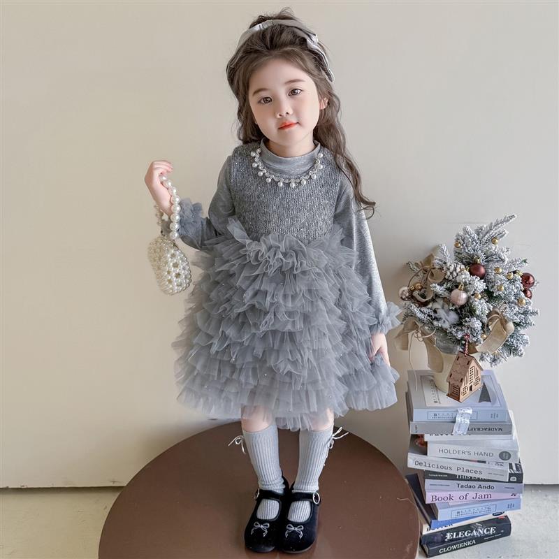 女童加绒连衣裙冬装儿童裙子蛋糕裙子女宝宝红色礼服公主裙秋冬季