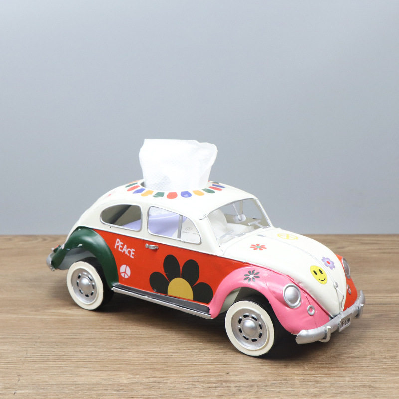 铁皮甲壳虫汽车模型金属彩绘工艺车子装饰摆件居家创意纸巾盒摆饰