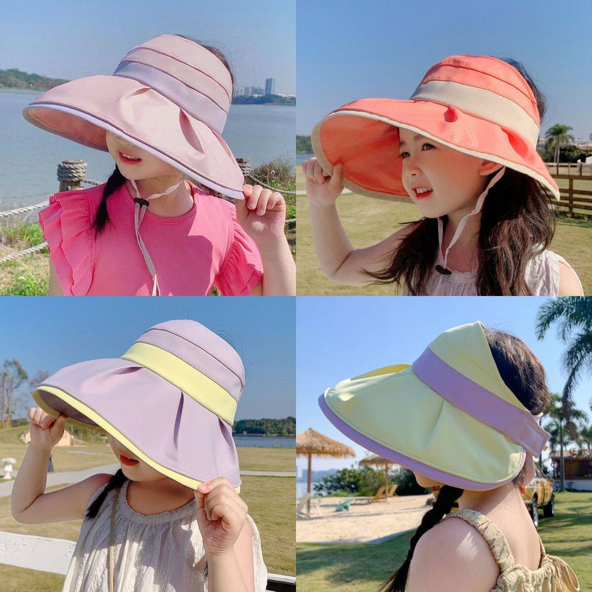 女童防晒帽子夏季遮阳女孩宝宝空顶大帽檐防紫外线儿童防晒遮阳帽