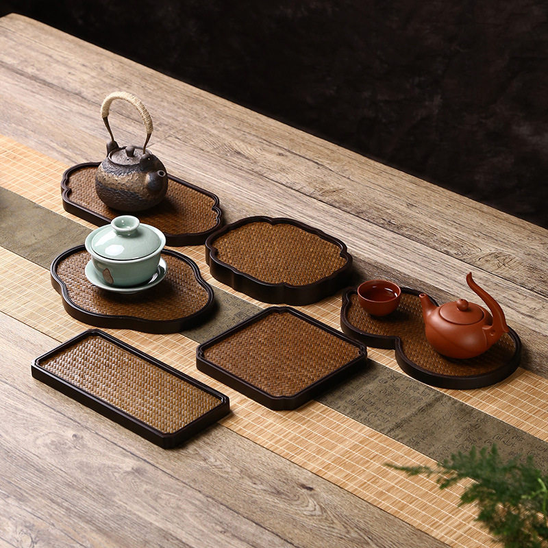宋席重竹干泡台托盘 竹制席面茶盘 竹编小茶台家用壶承 茶具 杯垫
