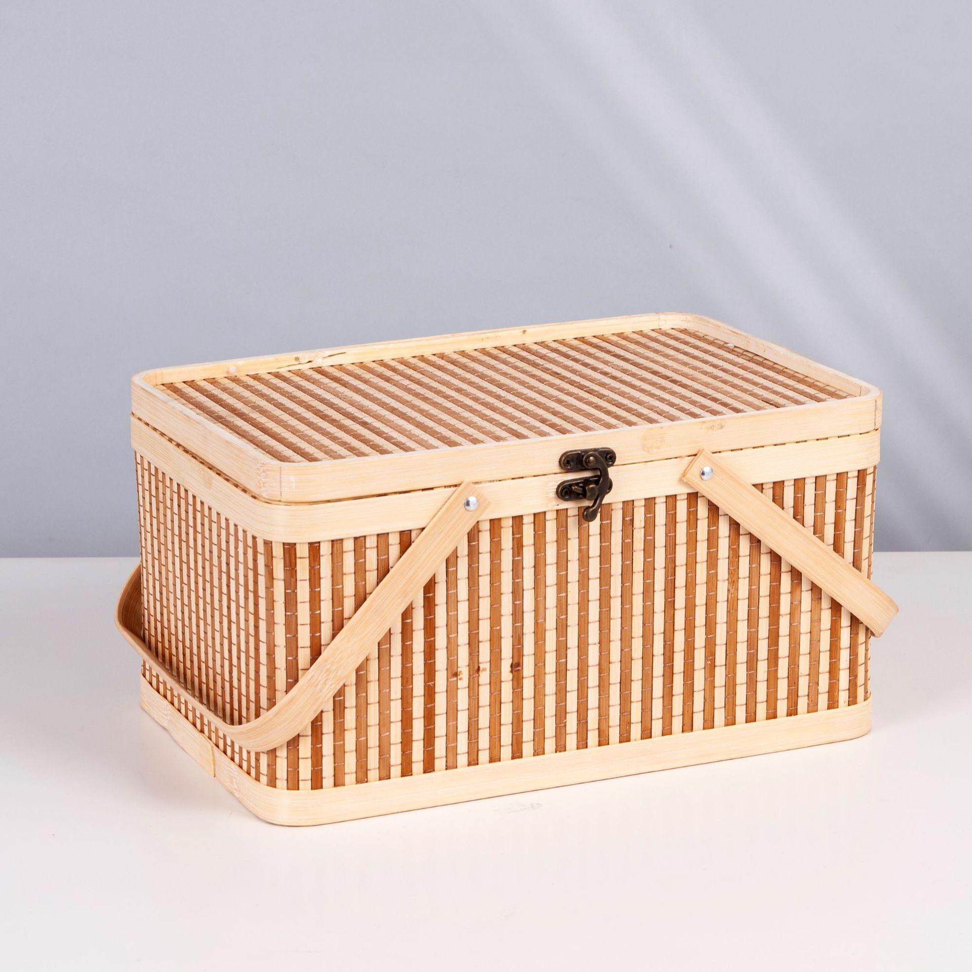 竹编包装手提竹篮中秋节装月饼坚果礼品盒水果送礼方形手提竹筐