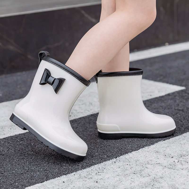 水鞋儿童雨鞋女款女童防滑加绒白色女孩雨靴小学生中大童小孩轻便