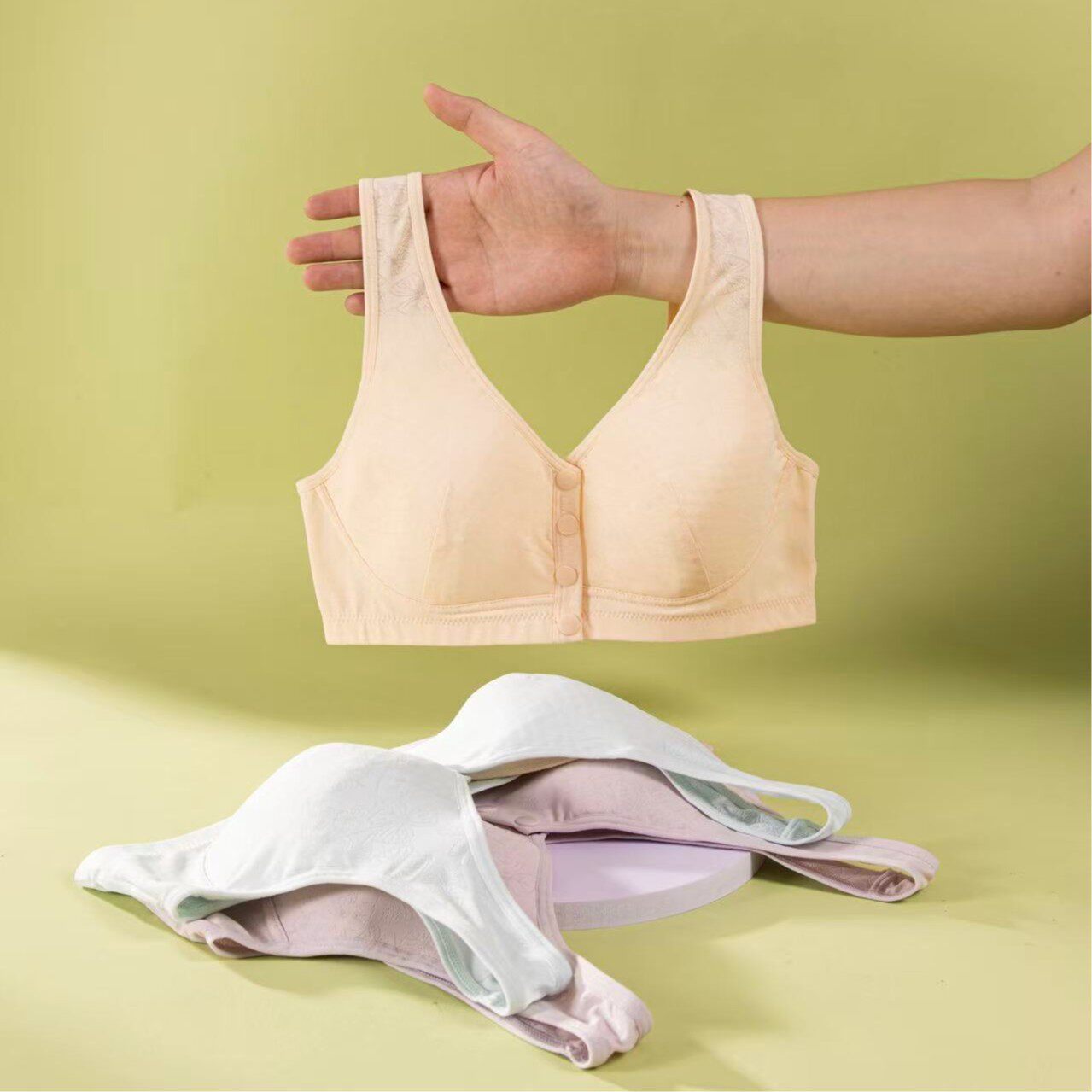 妈妈款内衣大码无钢圈老人前扣文胸中年妇女背心里料纯棉提花